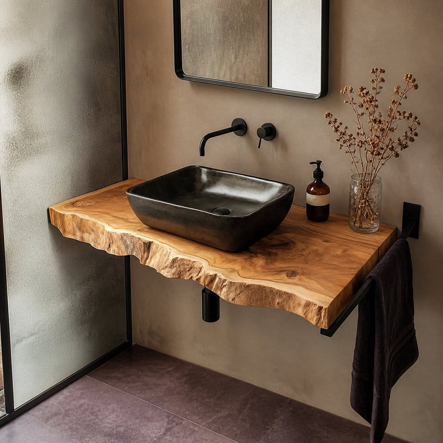 Mid Century Bathroom Vanity Shelf Live Edge Wood Bathroom Decor