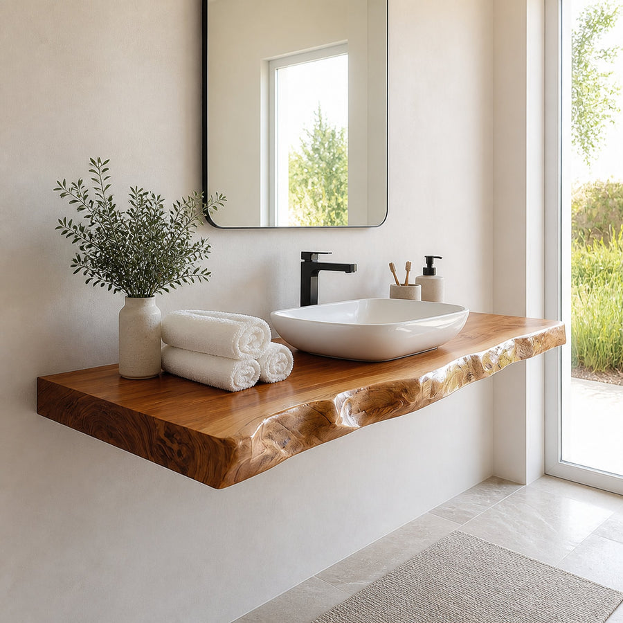 Mid Century Bathroom Vanity Shelf Live Edge Wood Bathroom Display