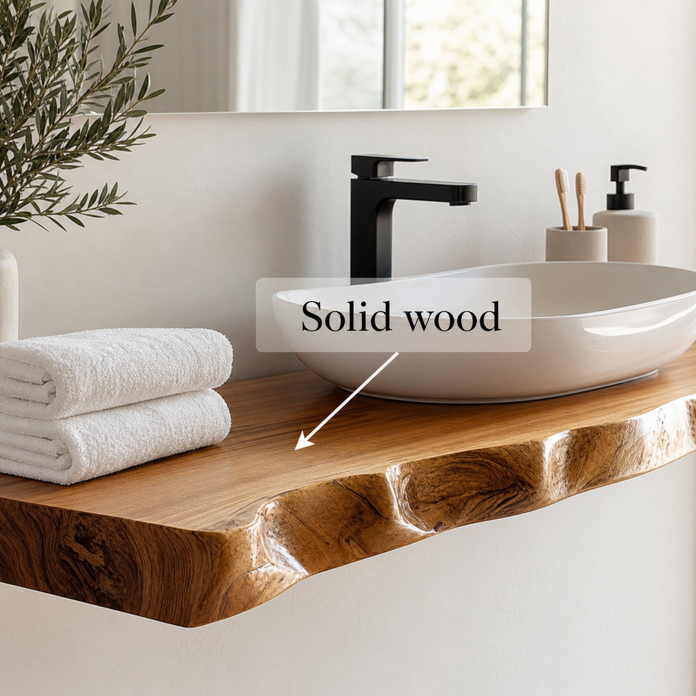 Mid Century Bathroom Vanity Shelf Live Edge Wood Bathroom Display - product view 2