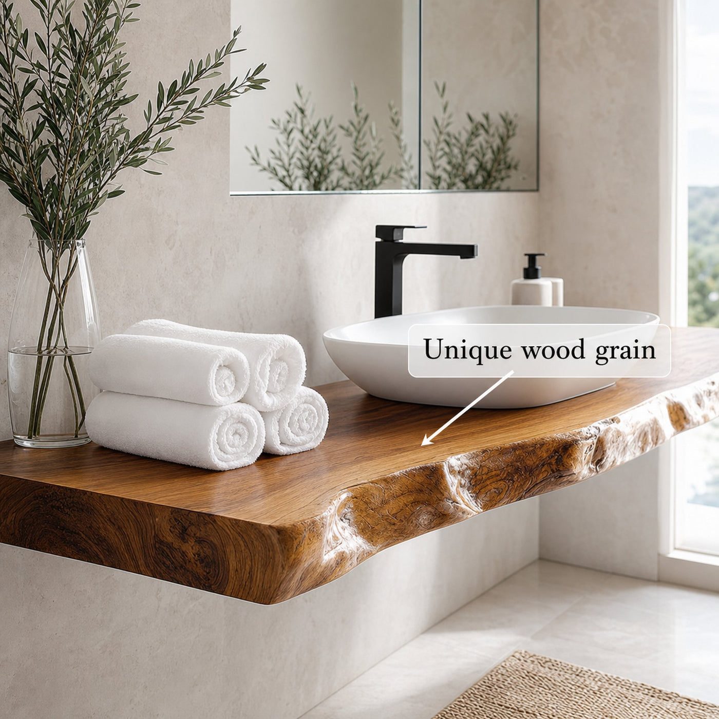 Mid Century Bathroom Vanity Shelf Live Edge Wood Bathroom Display - product view 3