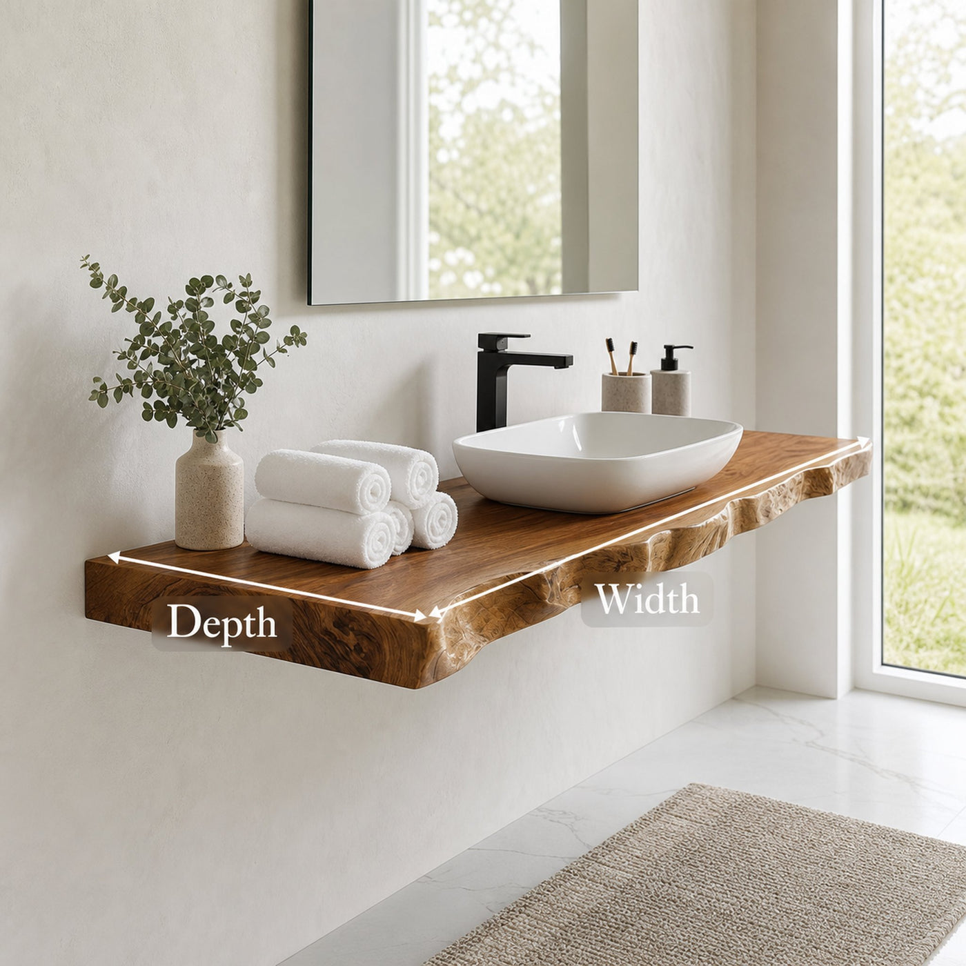 Mid Century Bathroom Vanity Shelf Live Edge Wood Bathroom Display - product view 5