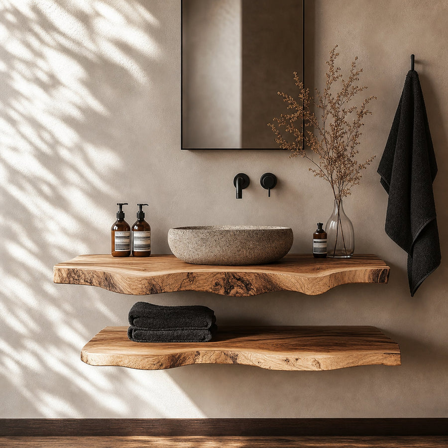 Mid Century Bathroom Vanity Shelf Minimalist Wood Bathroom Decor