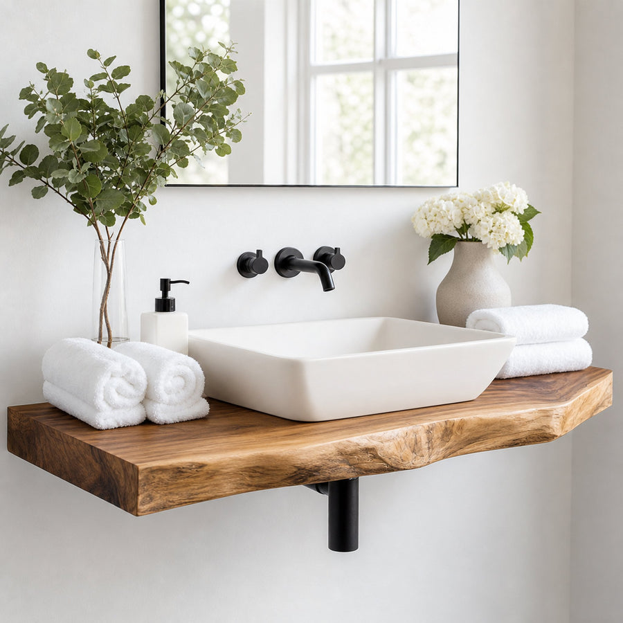 Mid Century Bathroom Vanity Shelf Natural Wood Bathroom Style