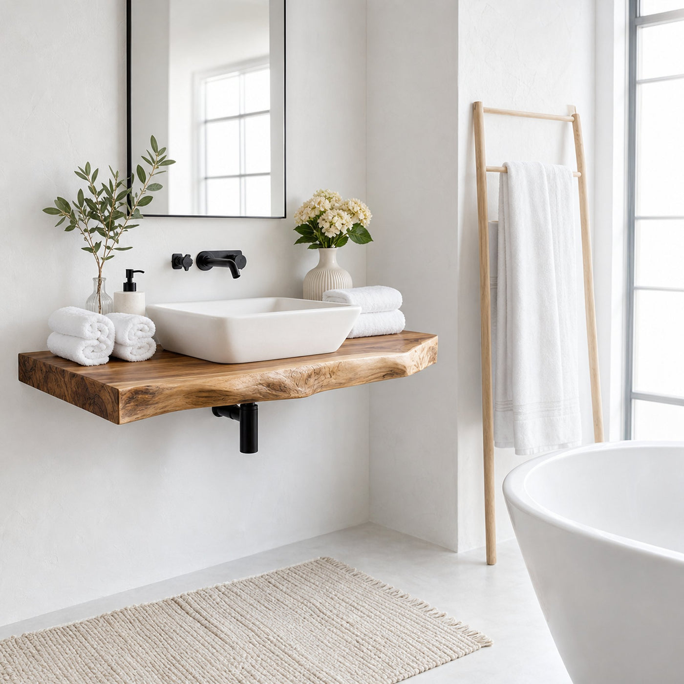 Mid Century Bathroom Vanity Shelf Natural Wood Bathroom Style - product view 3