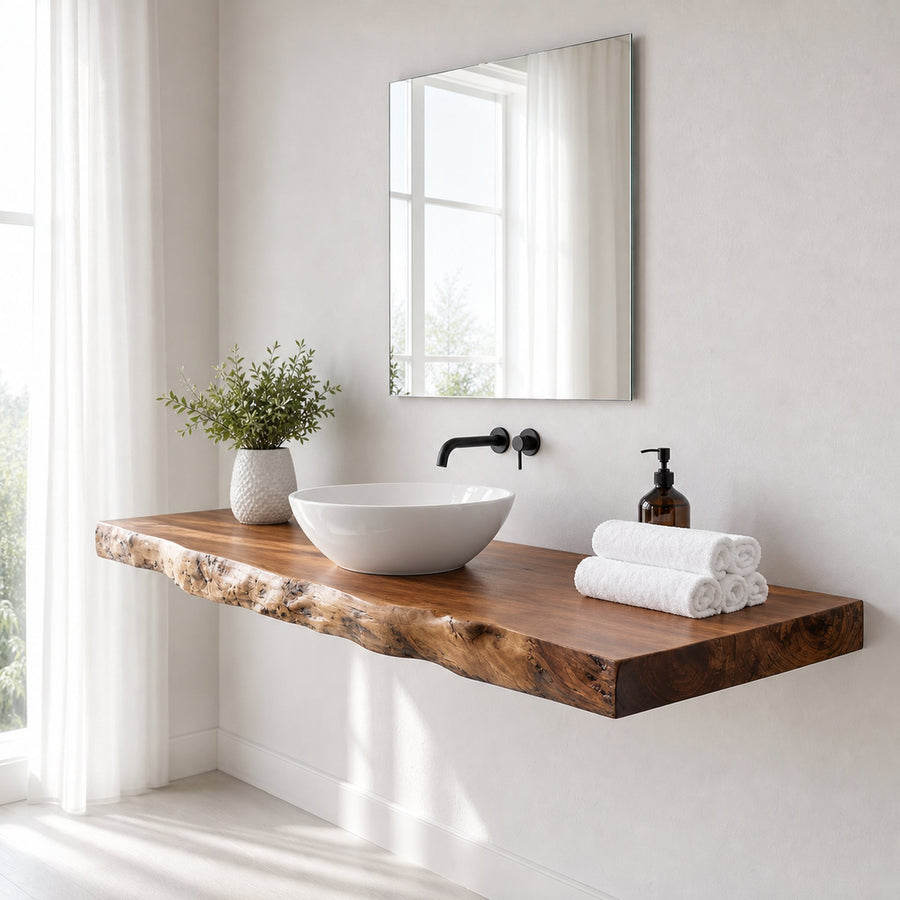 Mid Century Bathroom Vanity Shelf Organic Wood Bathroom Interior