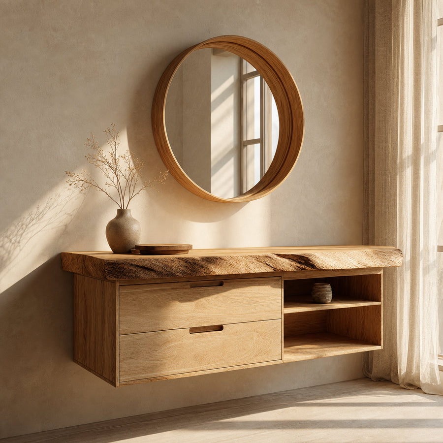 Mid Century Bathroom Vanity Shelf Sculpted Wood Bathroom Layout