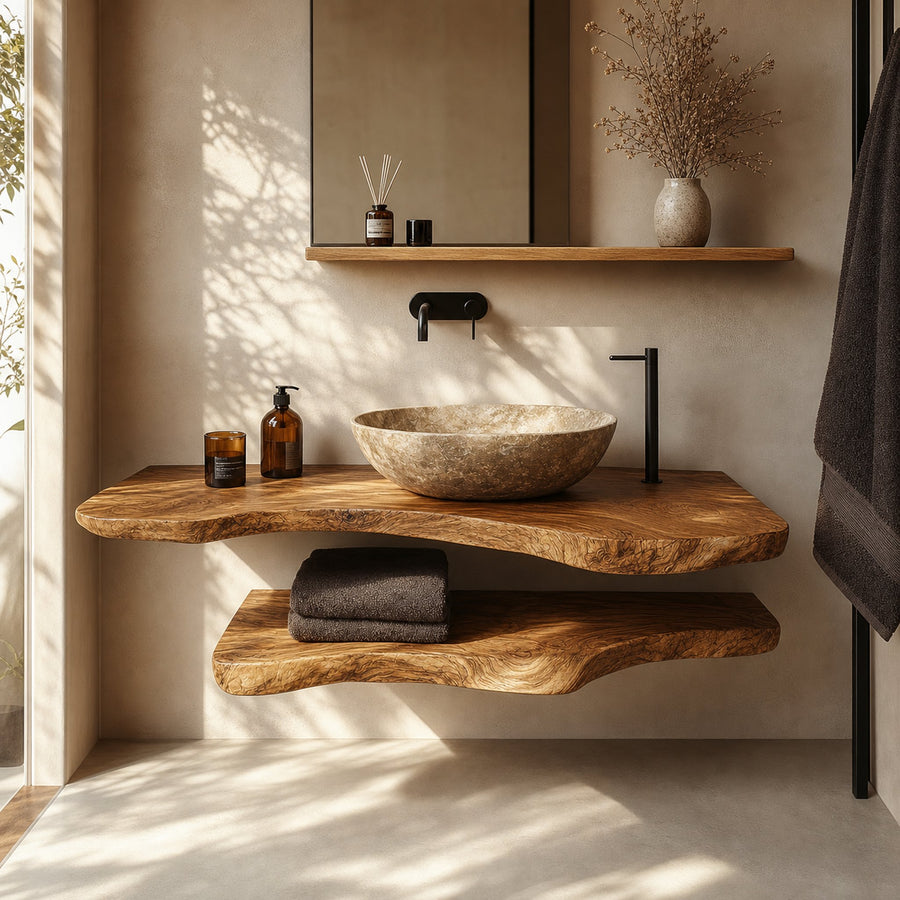 Mid Century Bathroom Vanity Shelf Solid Wood Bathroom Design