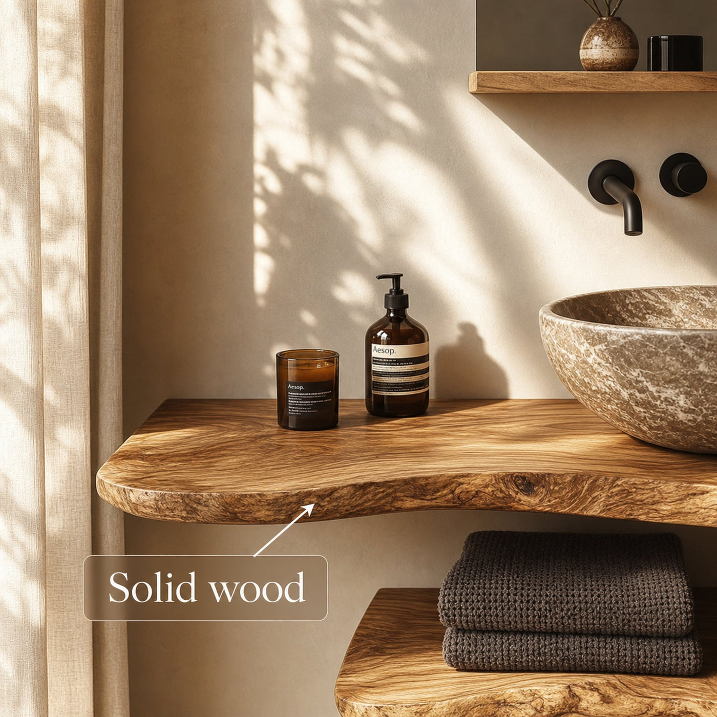 Mid Century Bathroom Vanity Shelf Solid Wood Bathroom Design - product view 3