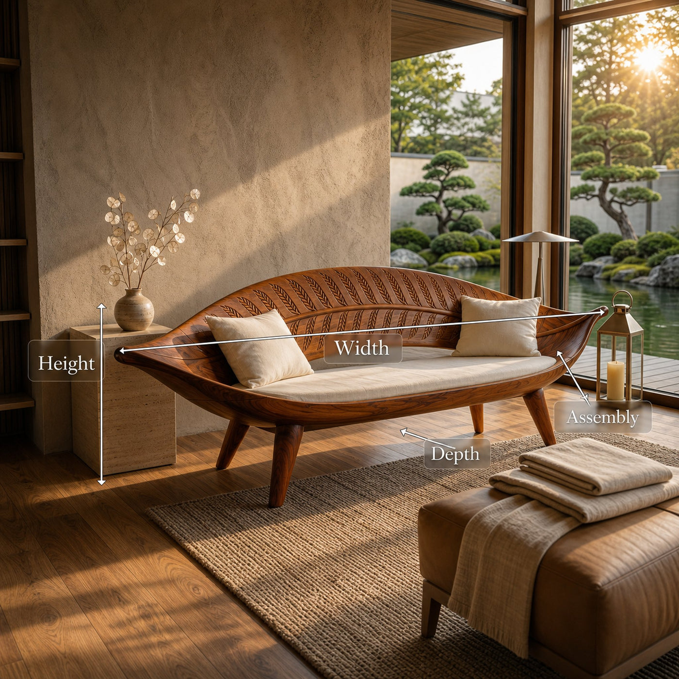 Mid Century Curved Cane Back Bench For Lounge Interior Area - product view 8