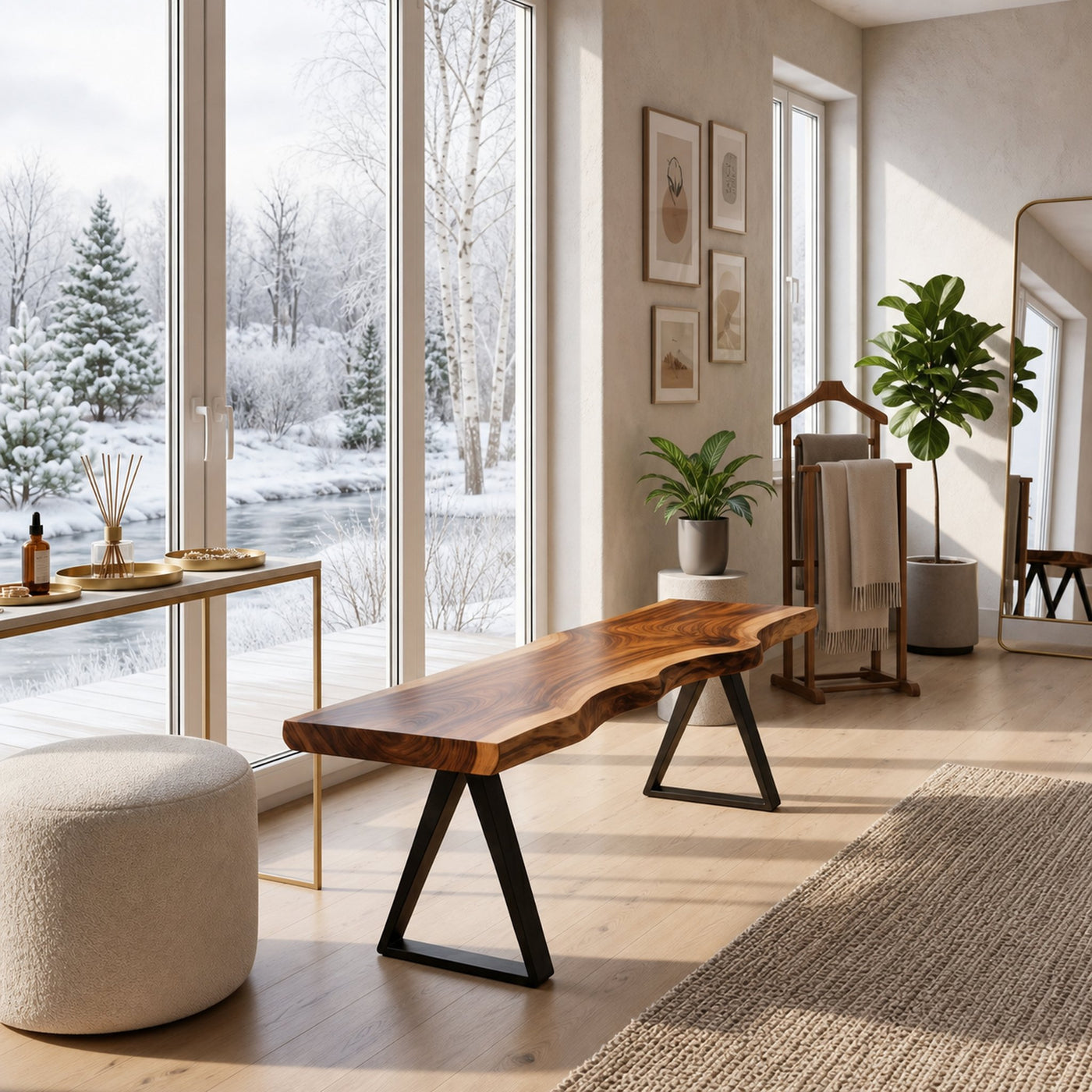 Mid Century Live Edge Slab Bench For Dining Interior Space - product view 6