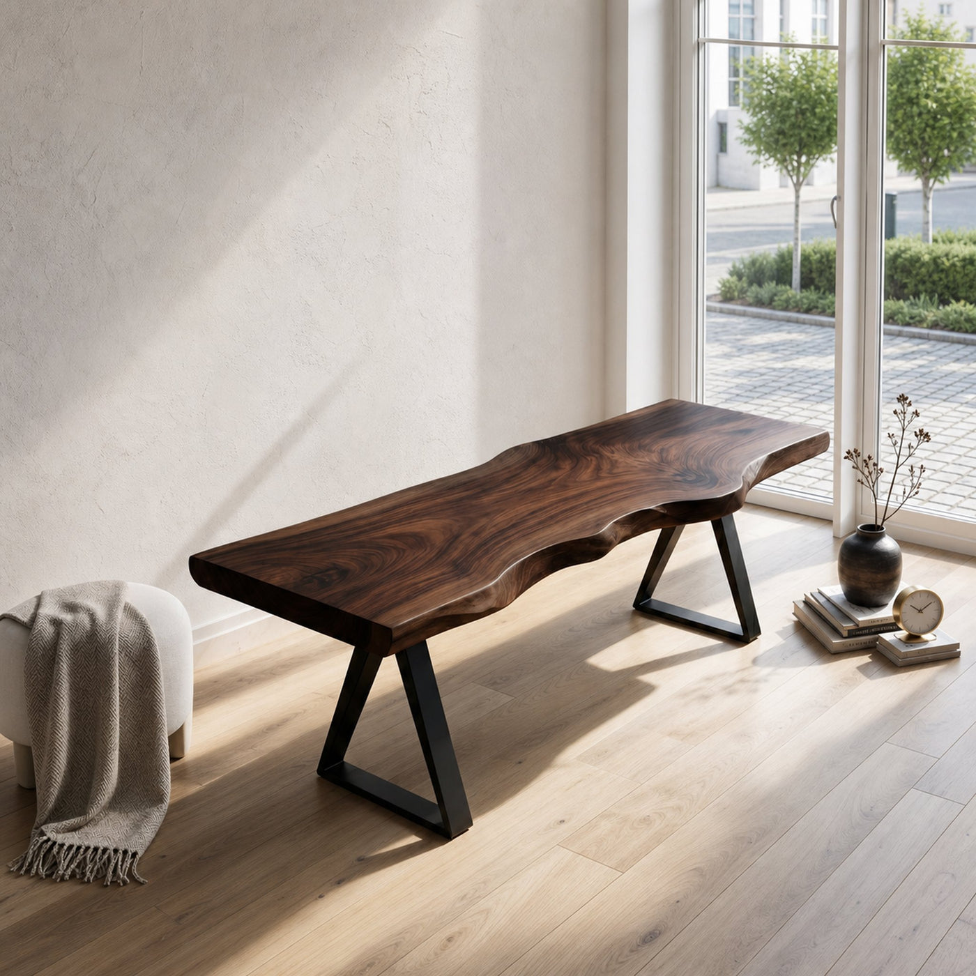 Mid Century Live Edge Slab Bench For Dining Interior Space - product view 7