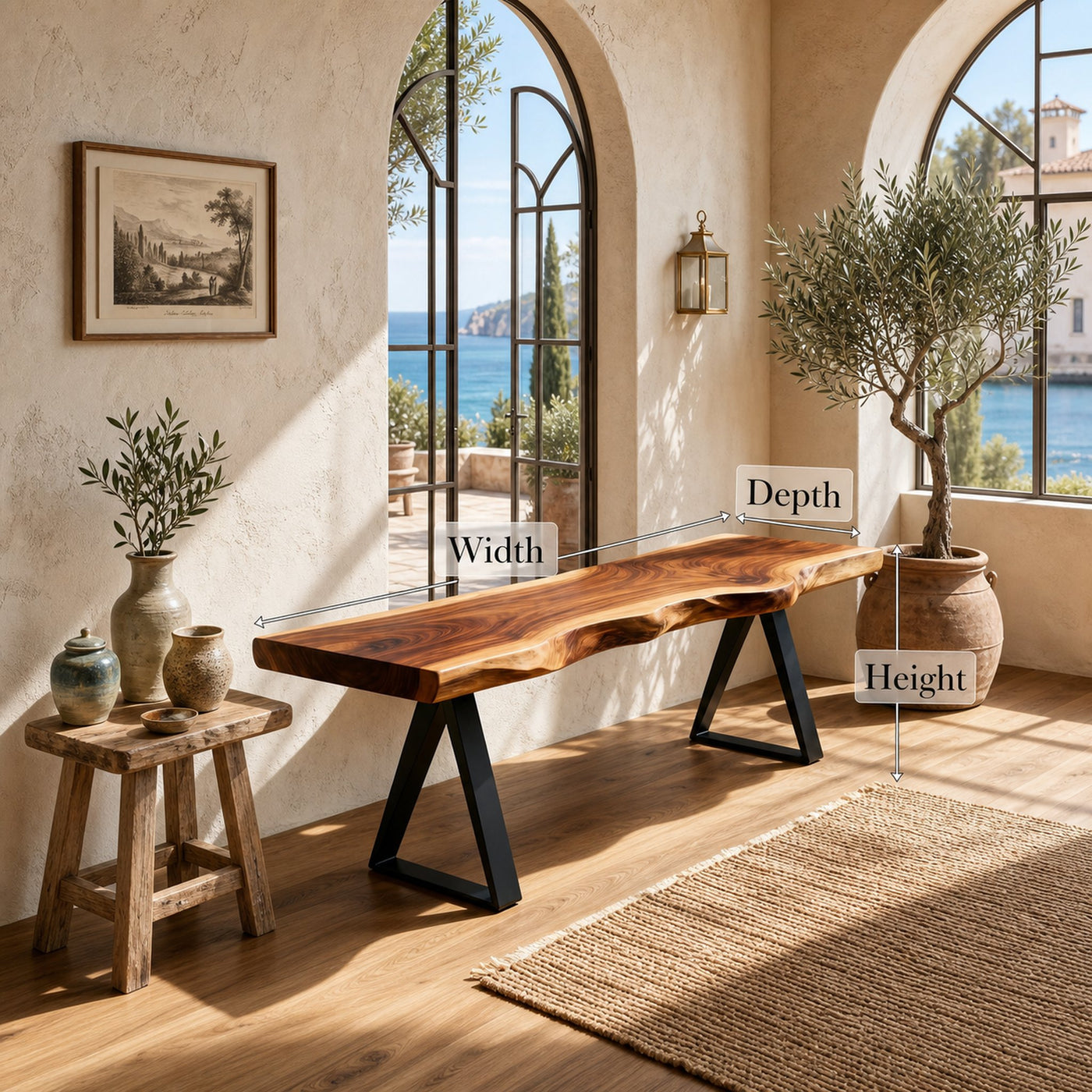 Mid Century Live Edge Slab Bench For Dining Interior Space - product view 8
