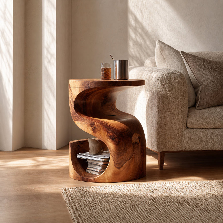 Mid Century Sculptural Bedside Nightstand For Bedroom And Living Area