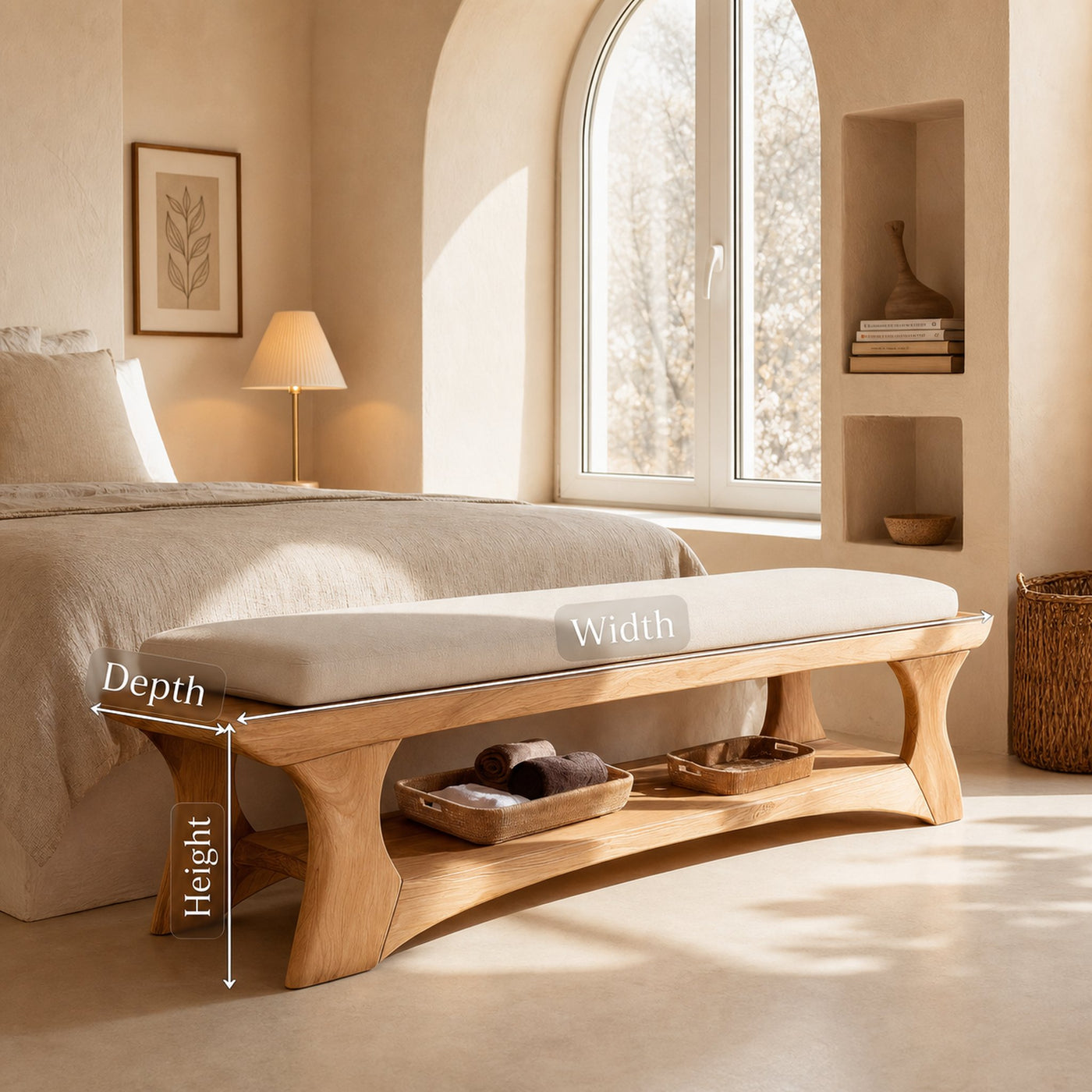 Mid Century Solid Wood Bench For Bedroom Accent - product view 7