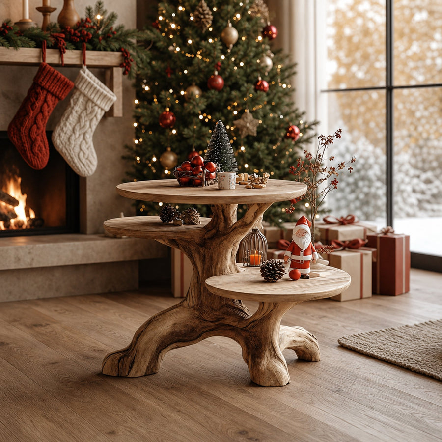 Mid Century Solid Wood End Table For Living Room Winter Holiday Style