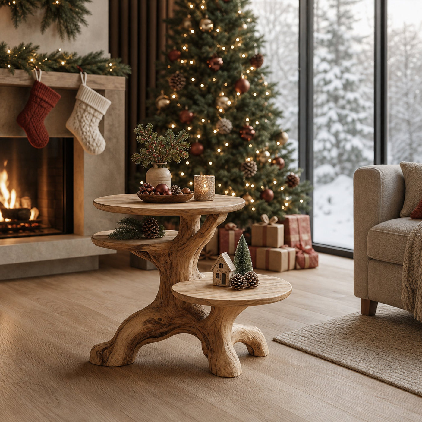 Mid Century Solid Wood End Table For Living Room Winter Holiday Style - product view 2