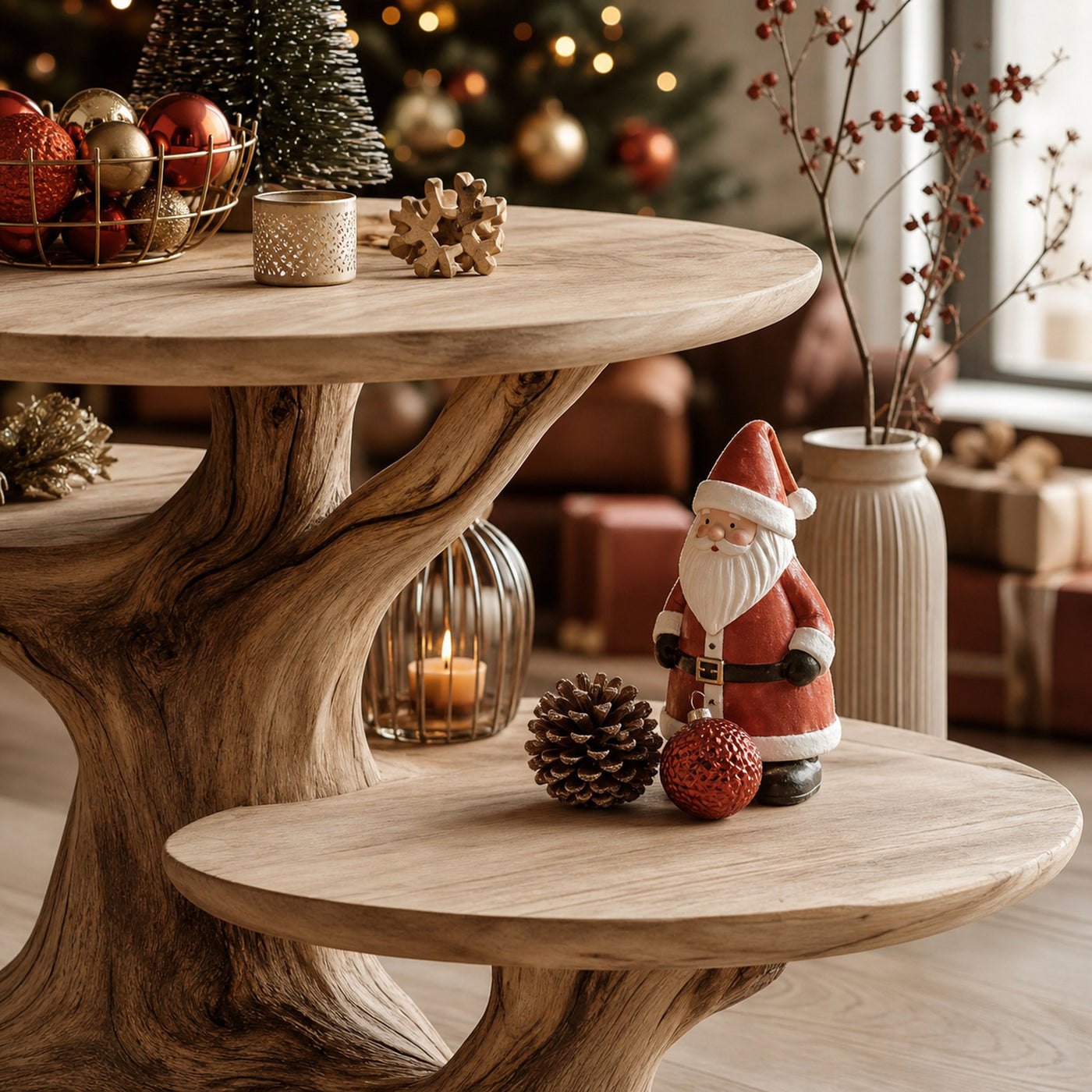 Mid Century Solid Wood End Table For Living Room Winter Holiday Style - product view 4