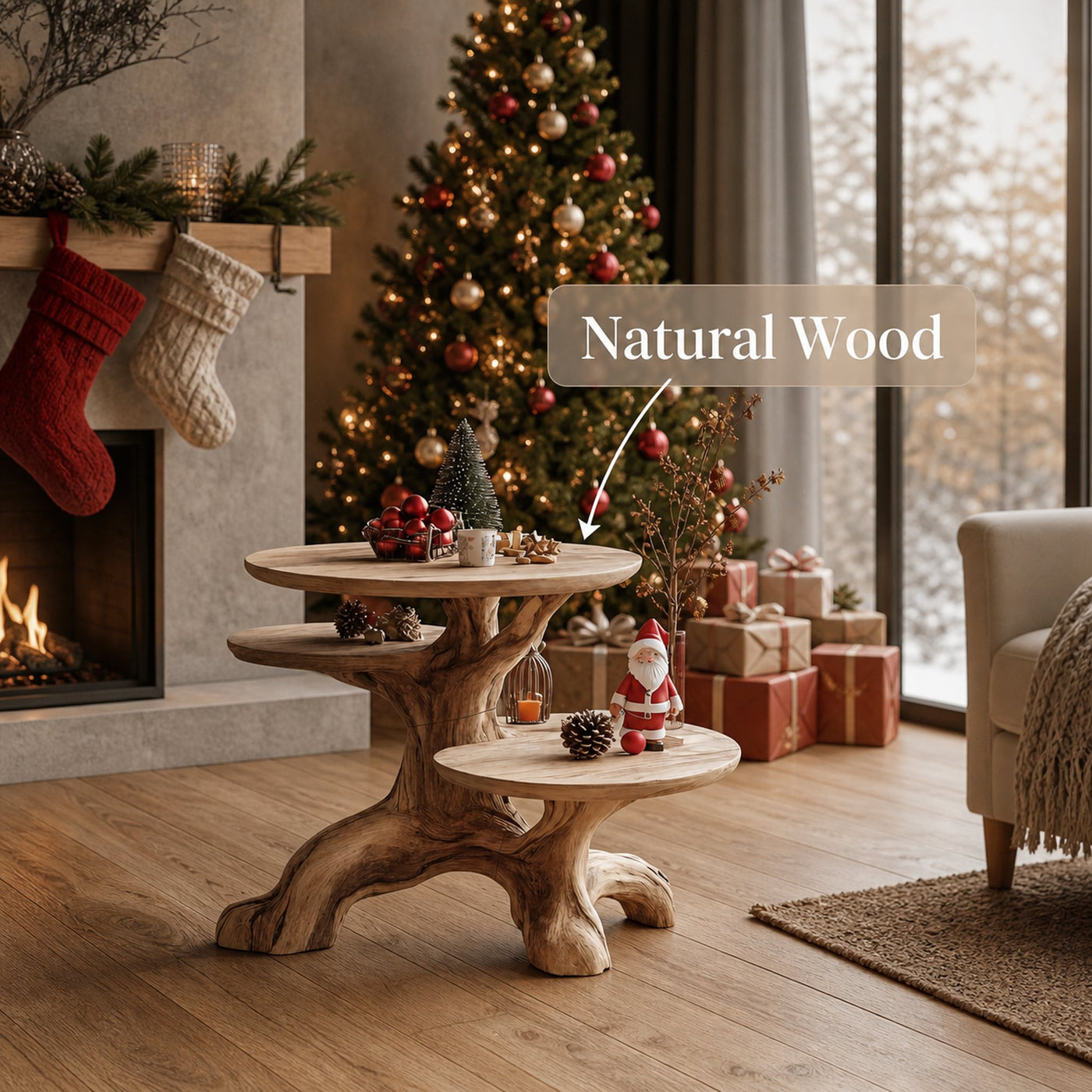 Mid Century Solid Wood End Table For Living Room Winter Holiday Style - product view 5