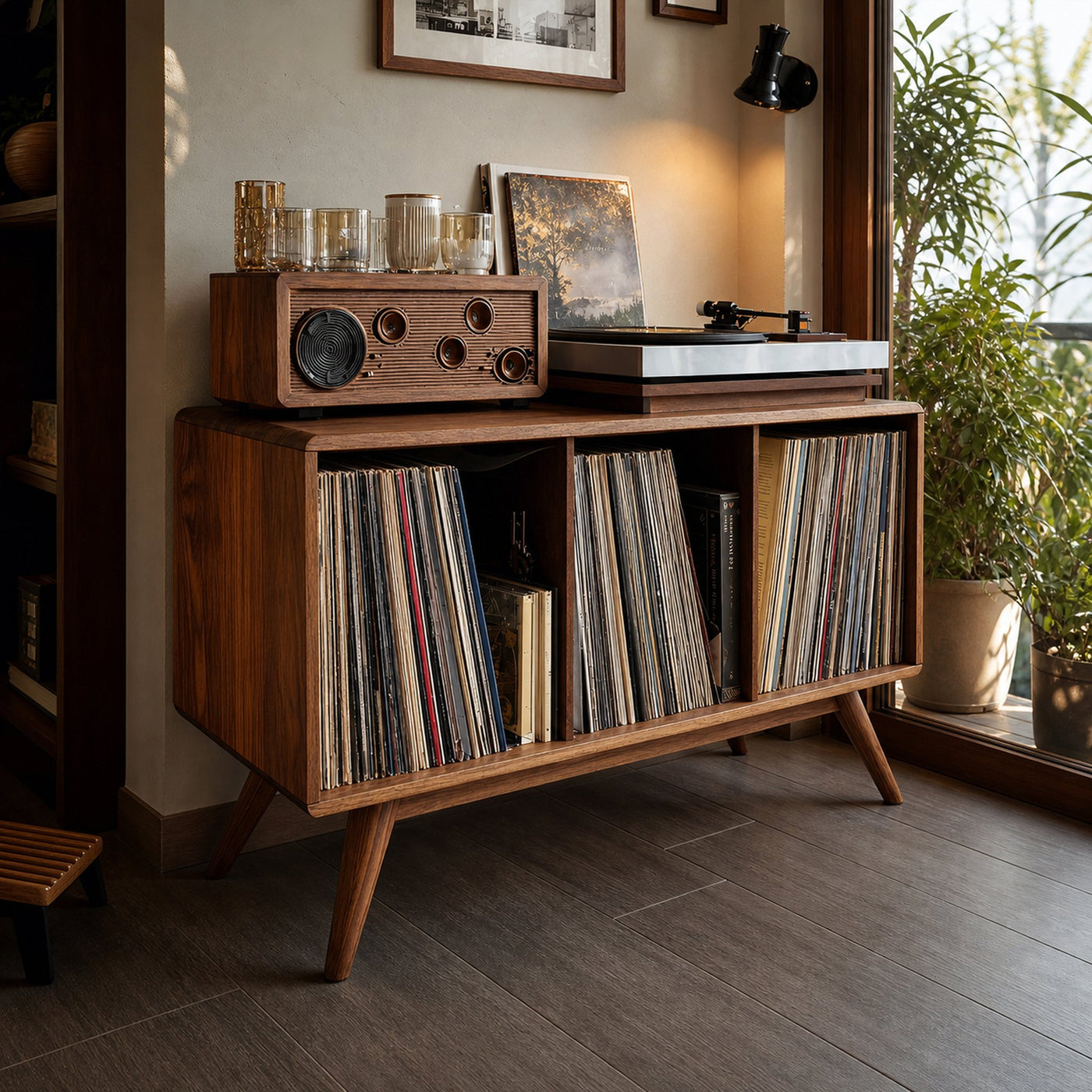 Mid Century Solid Wood Record Stand For Furniture Christmas
