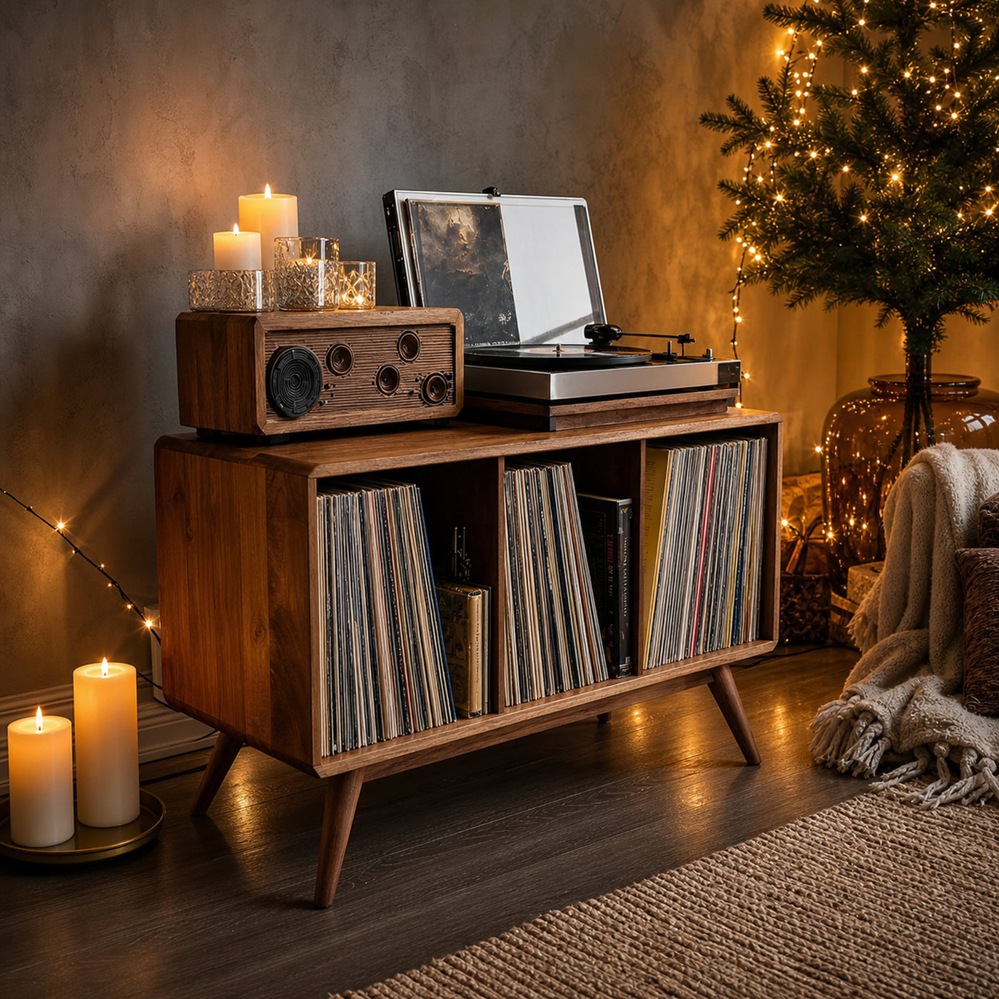 Mid Century Solid Wood Record Stand For Furniture Christmas - product view 6