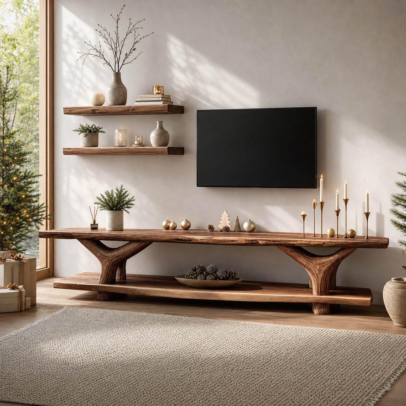 Mid Century Solid Wood TV Console For Christmas Bedroom And Entryway