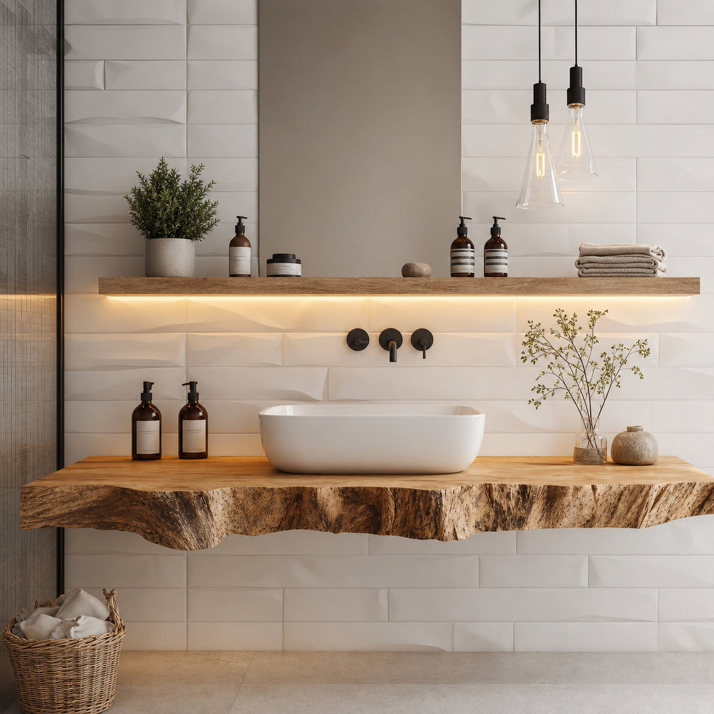 Mid Century Solid Wood Vanity Bathroom Decor Ideas