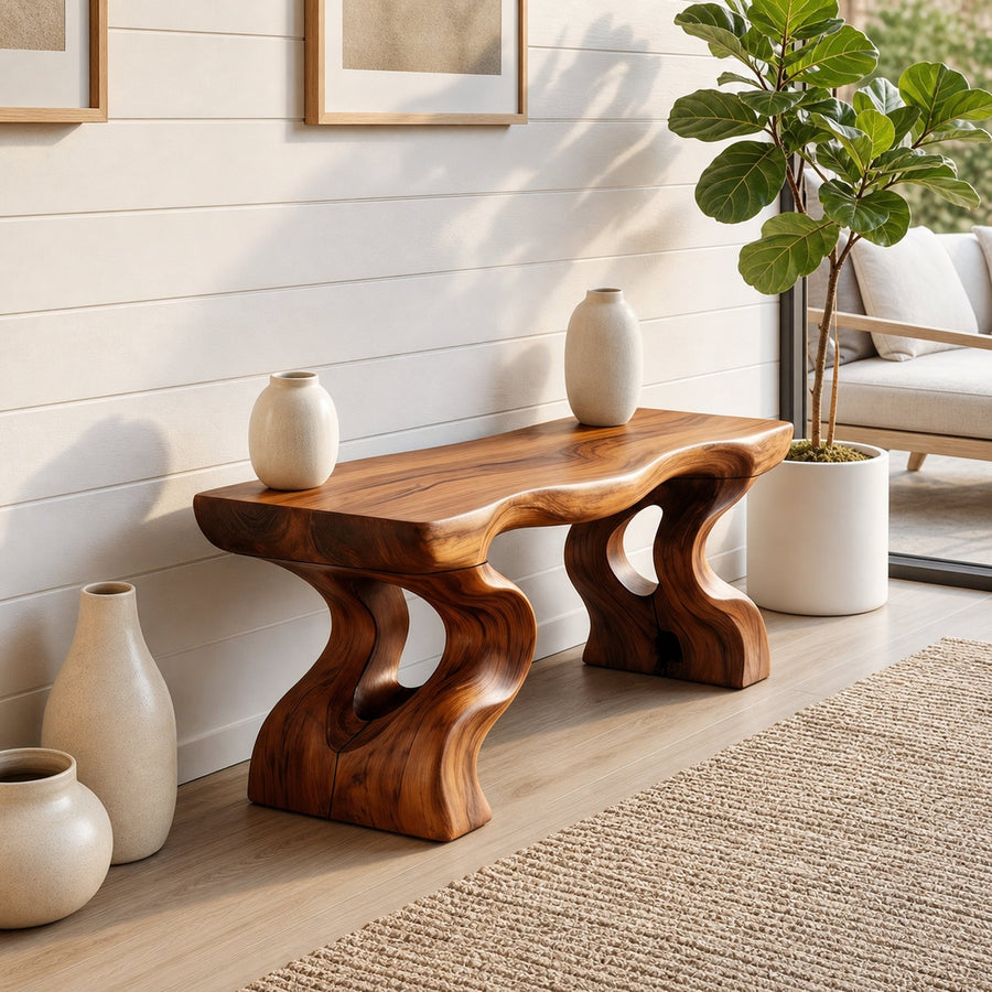 Mid Century Wave Leg Curved Bench For Living Interior Space