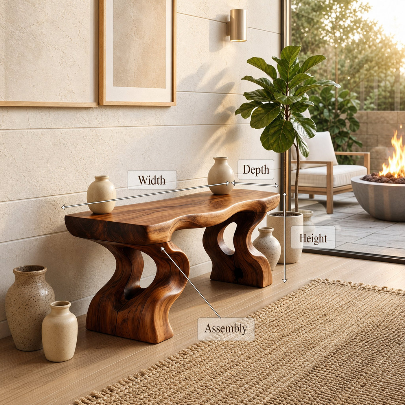 Mid Century Wave Leg Curved Bench For Living Interior Space - product view 8