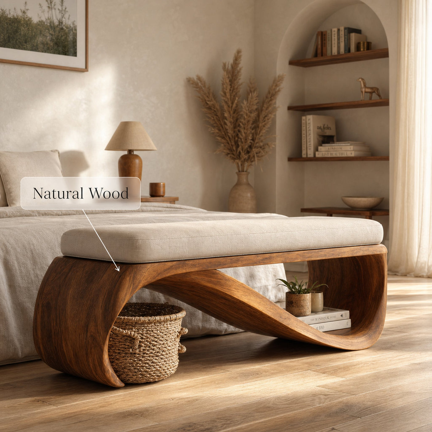 Mid Century Wooden Bench For End-of-Bed Placement - product view 7