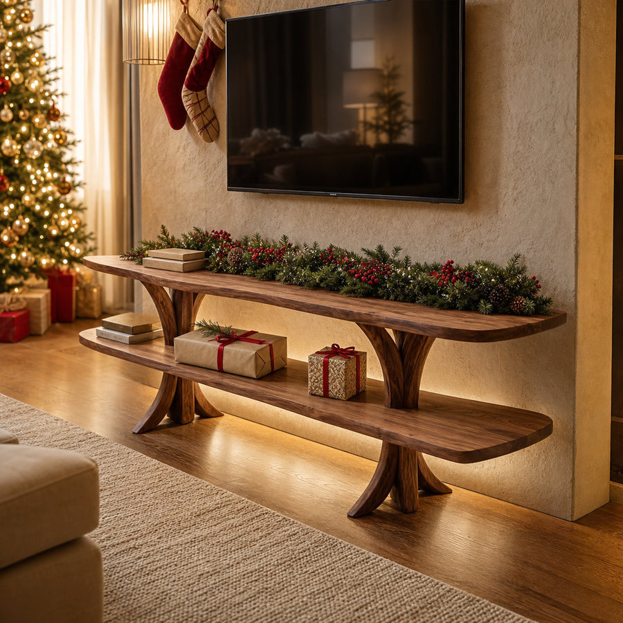 Mid Century Wooden Live Edge TV Console For Christmas Living Room Decor