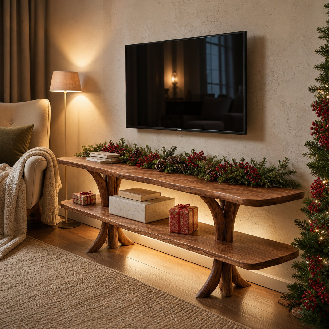 Mid Century Wooden Live Edge TV Console For Christmas Living Room Decor - product view 6