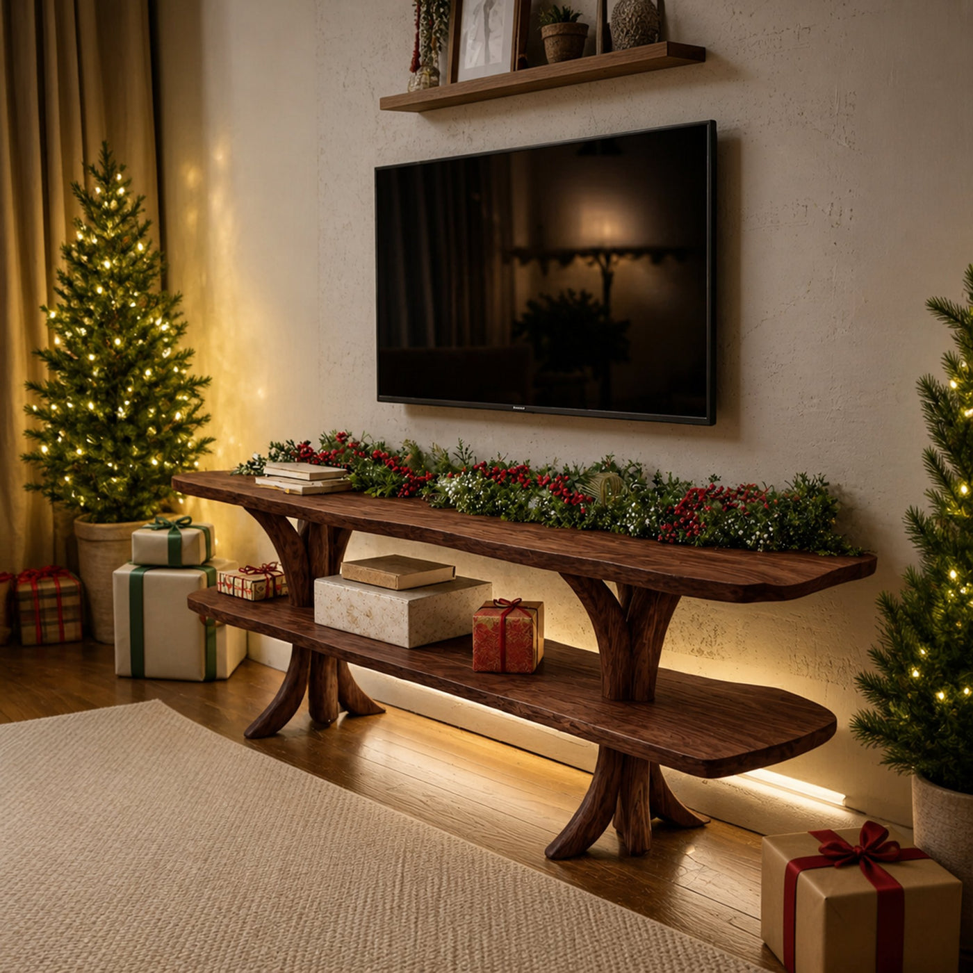 Mid Century Wooden Live Edge TV Console For Christmas Living Room Decor - product view 7