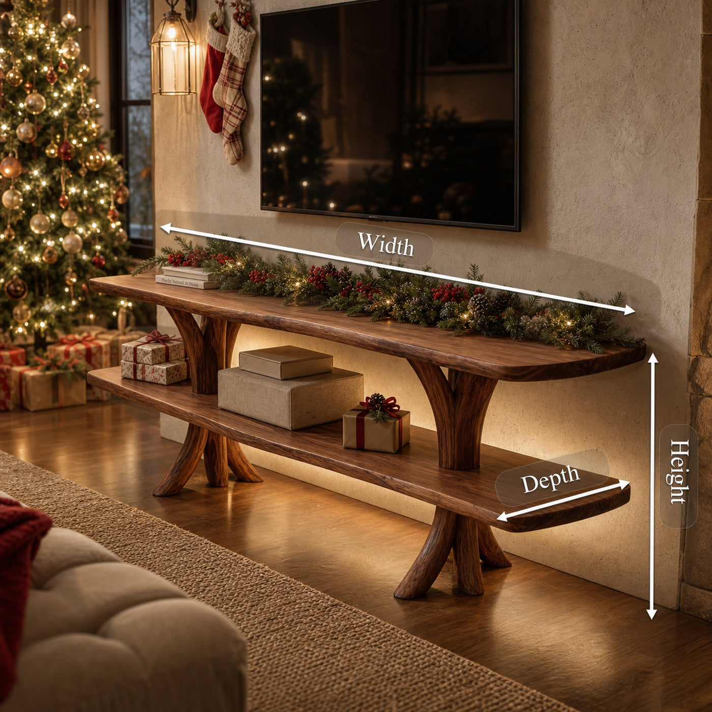 Mid Century Wooden Live Edge TV Console For Christmas Living Room Decor - product view 8