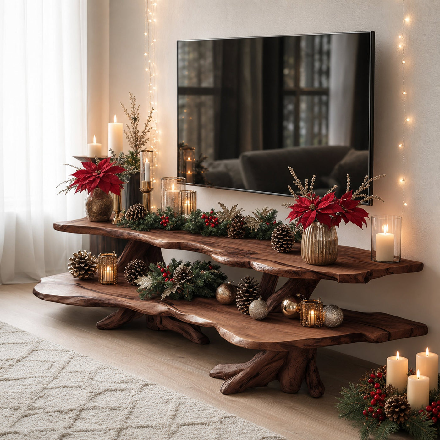 Mid Century Wooden Live Edge TV Console For Holiday Bedroom Christmas - product view 7