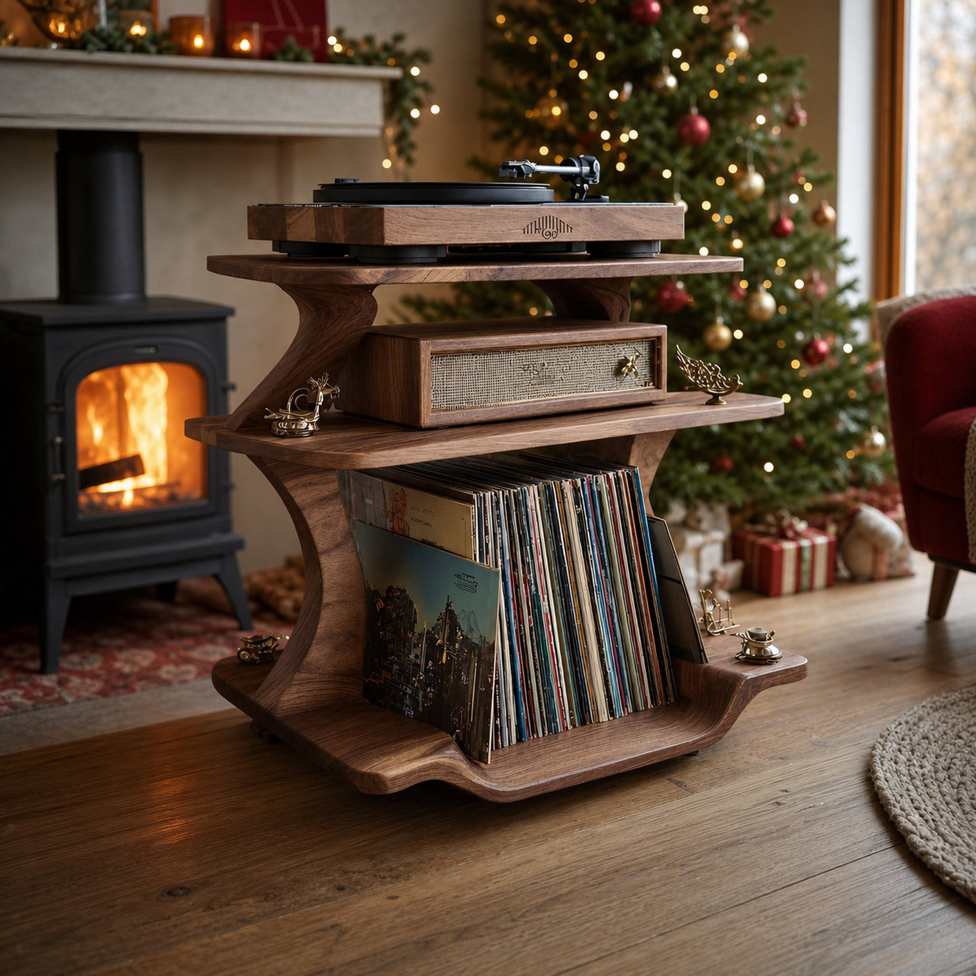 Mid Century Wooden Record Stand For Christmas Vinyl Lovers