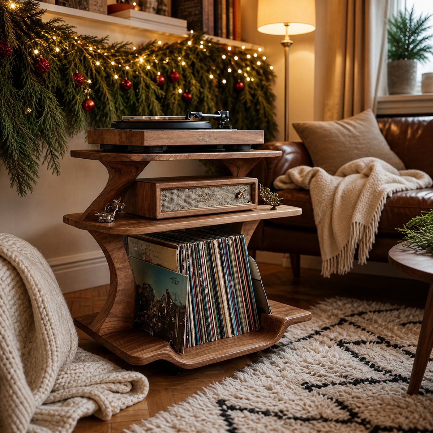 Mid Century Wooden Record Stand For Christmas Vinyl Lovers - product view 6