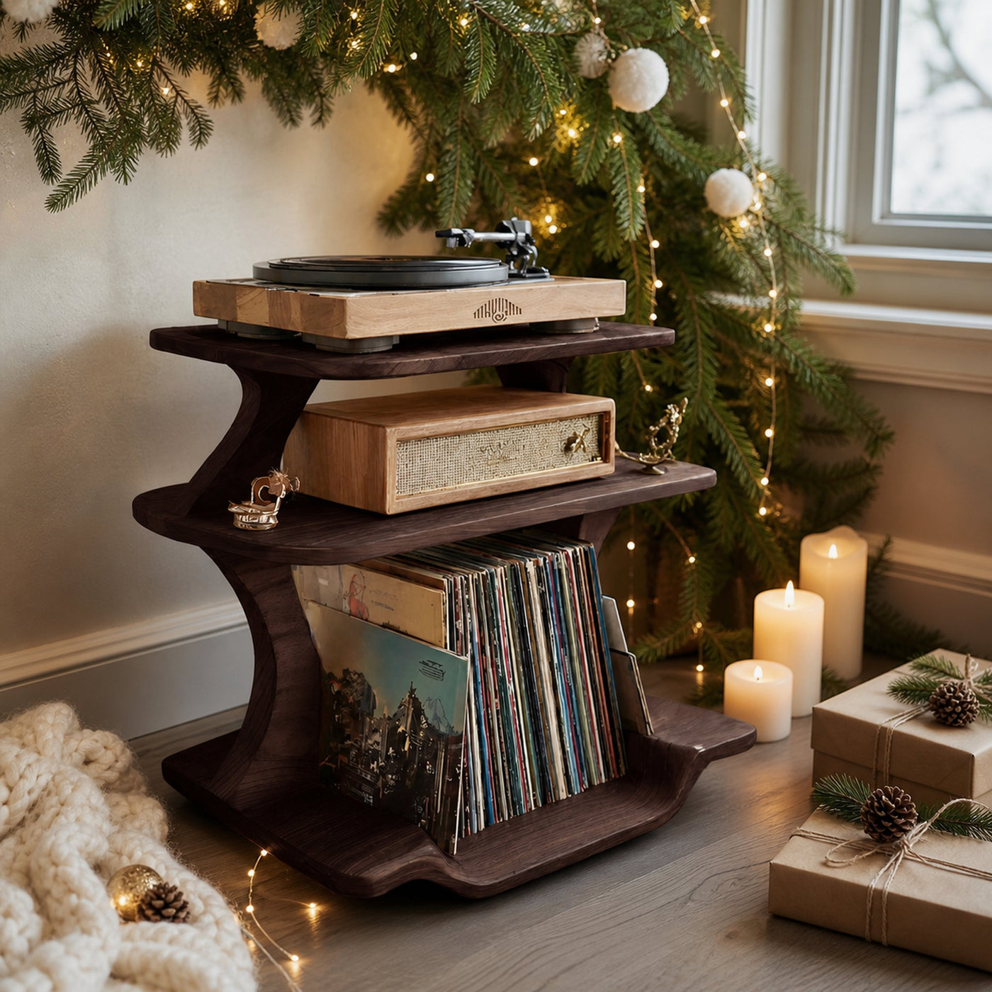 Mid Century Wooden Record Stand For Christmas Vinyl Lovers - product view 7
