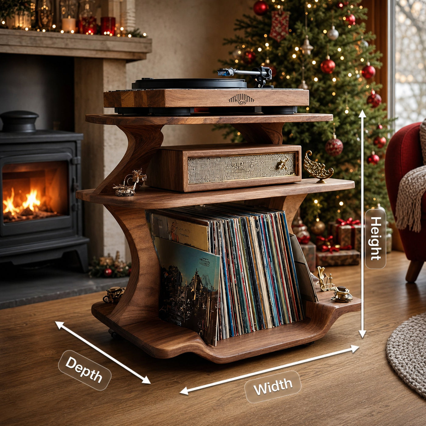 Mid Century Wooden Record Stand For Christmas Vinyl Lovers - product view 8