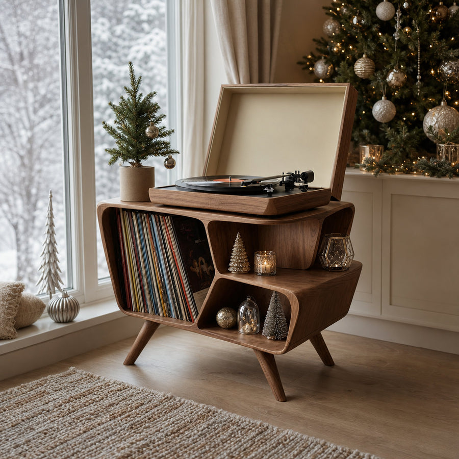 Mid Century Wooden Record Stand For Living Room Christmas Gift