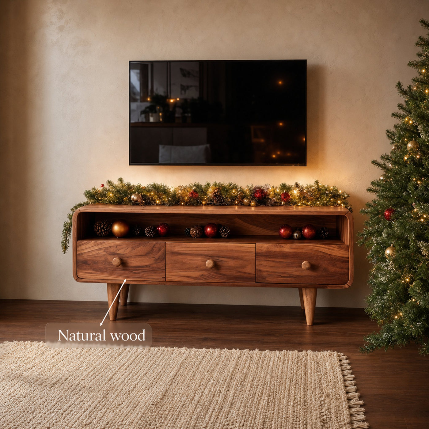 Mid-Century Rounded TV Console For Holiday Decor - product view 6
