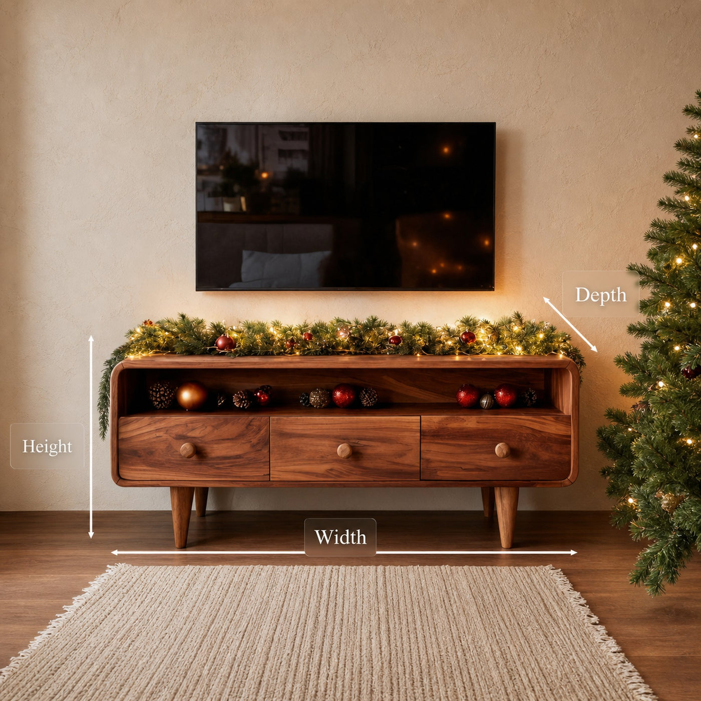 Mid-Century Rounded TV Console For Holiday Decor - product view 8