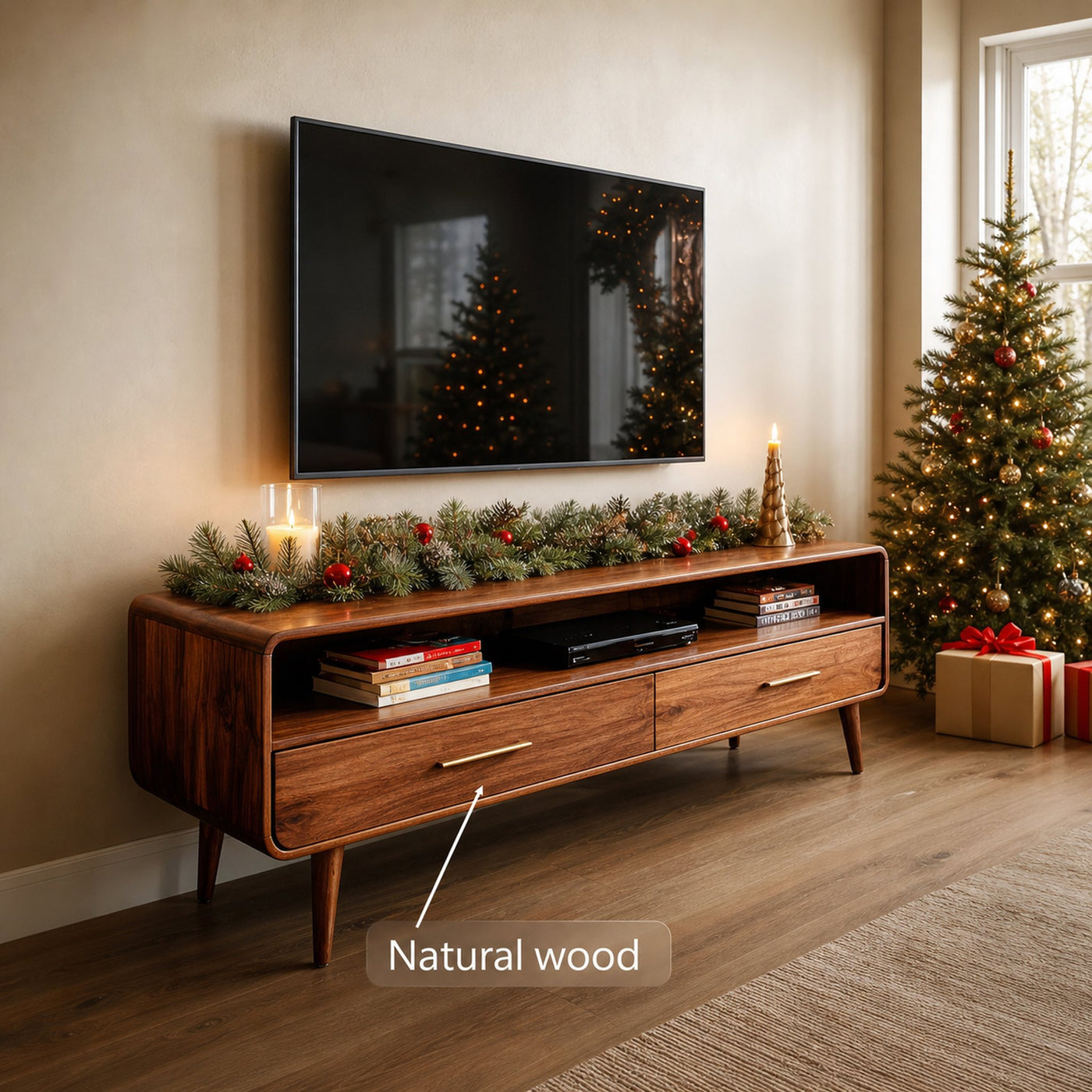 Mid-Century TV Console With Rounded Edge For Holiday - product view 6