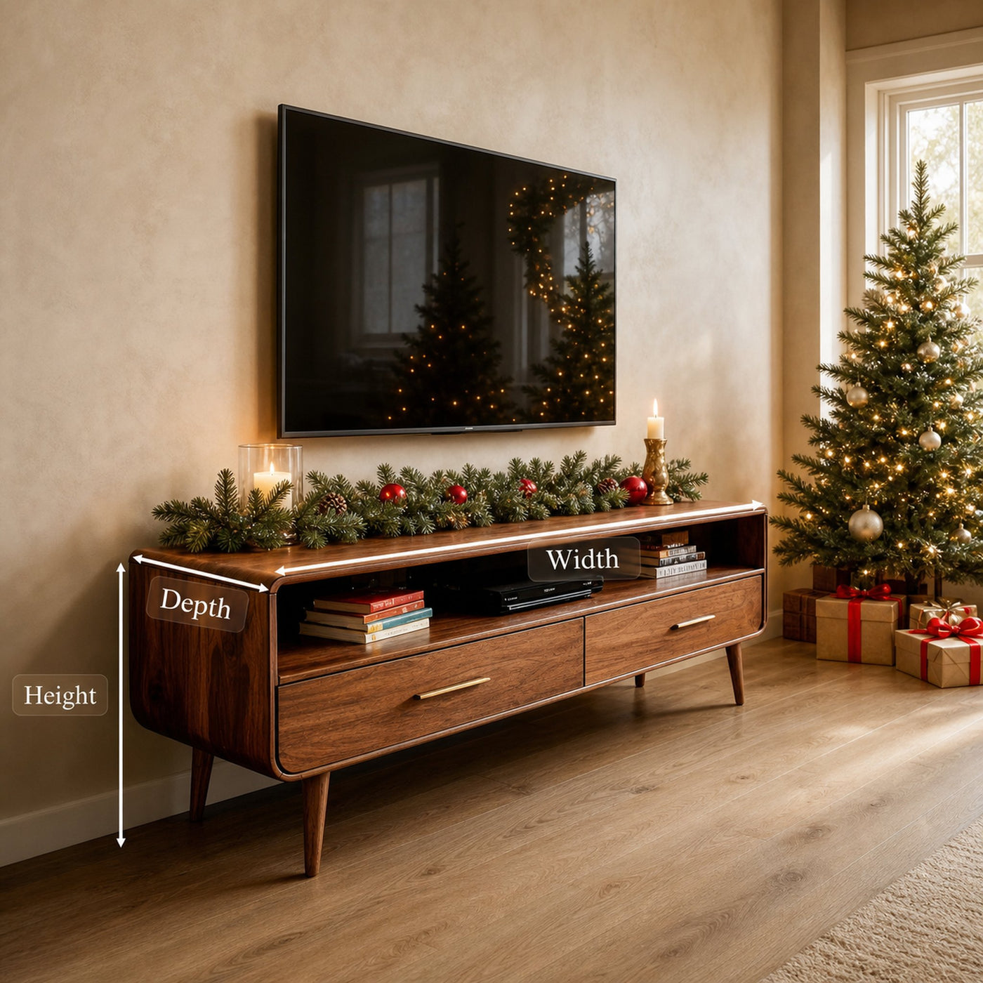 Mid-Century TV Console With Rounded Edge For Holiday - product view 8