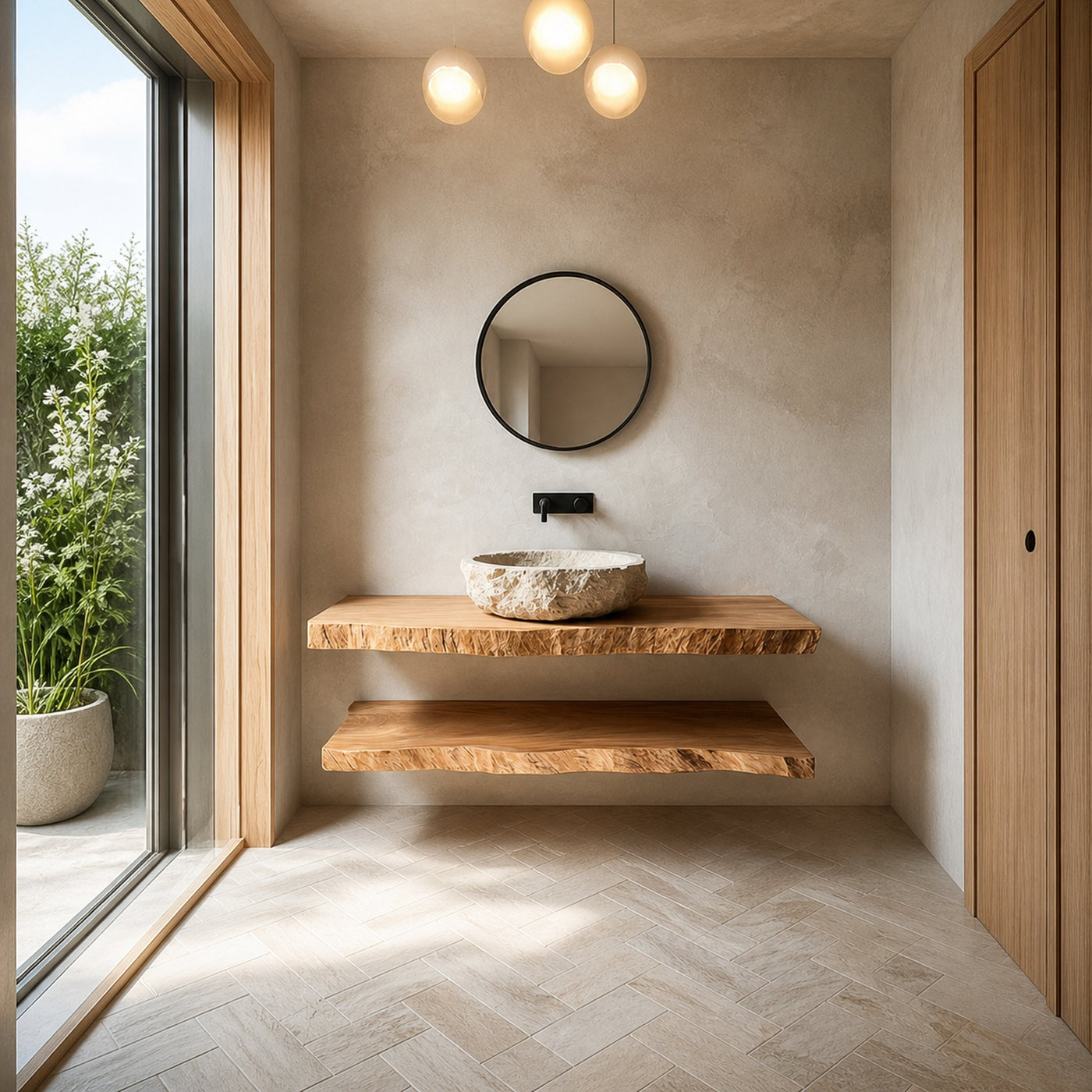 Midcentury Floating Shelf Vanity Powder Room - product view 2