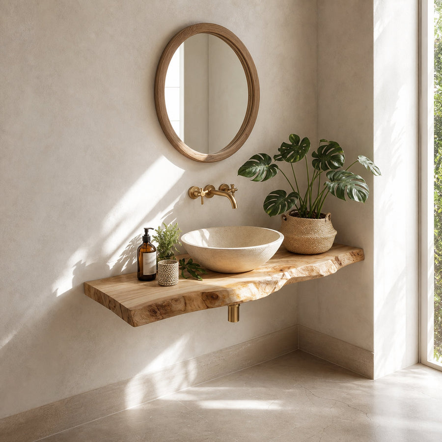 Midcentury Floating Shelf Bathroom