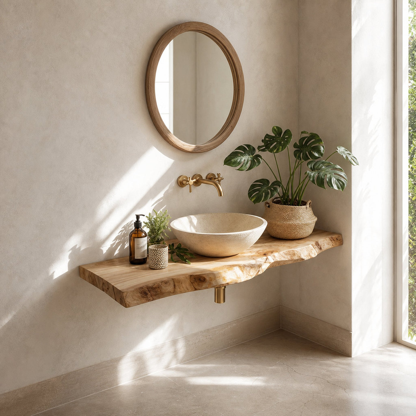 Midcentury Floating Shelf Bathroom