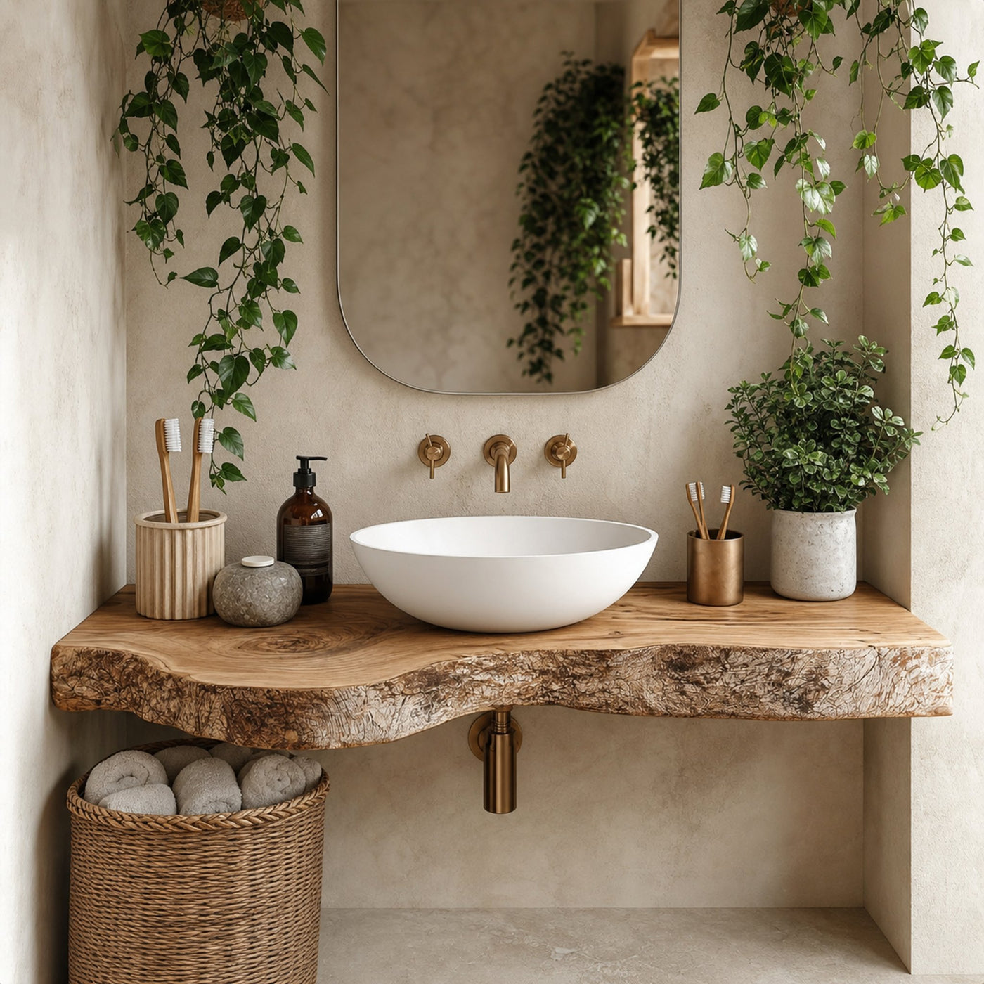 Midcentury Floating Shelf Handmade Vanity Bathroom