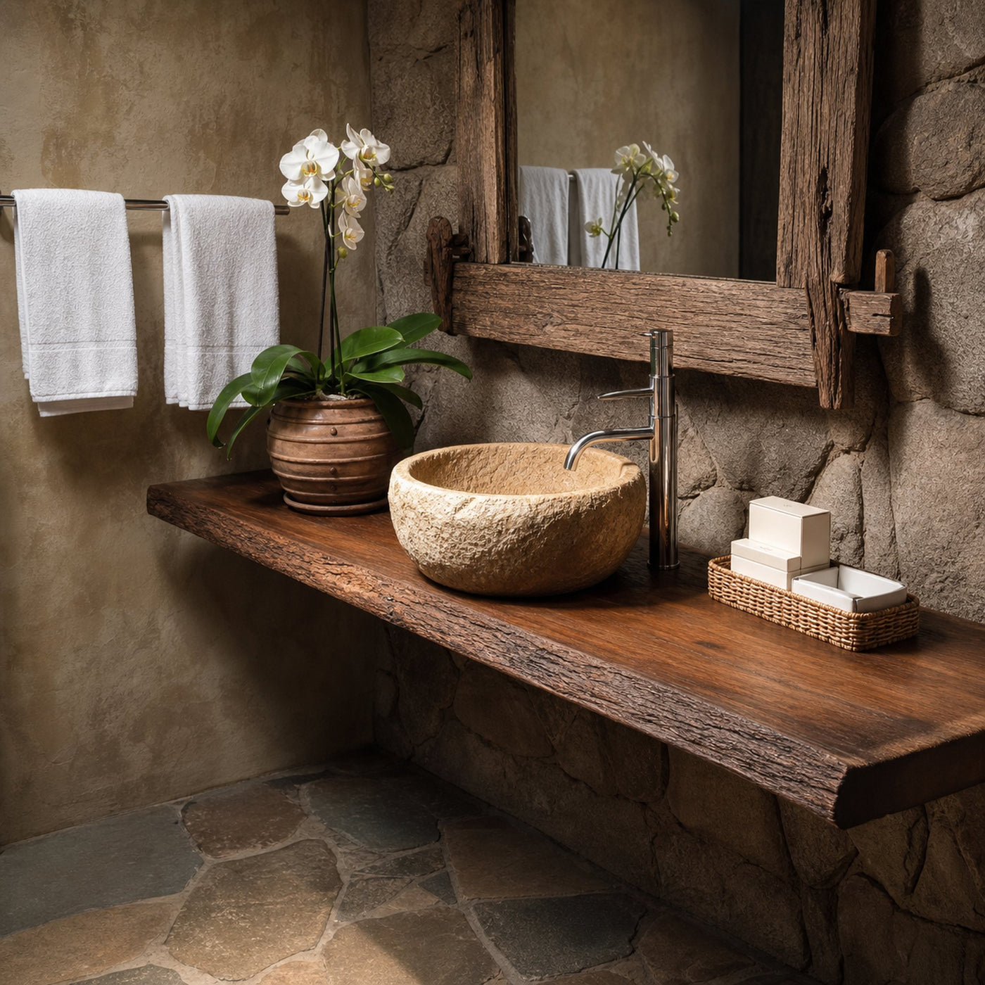Midcentury Floating Shelf Modern Vanity Bathroom