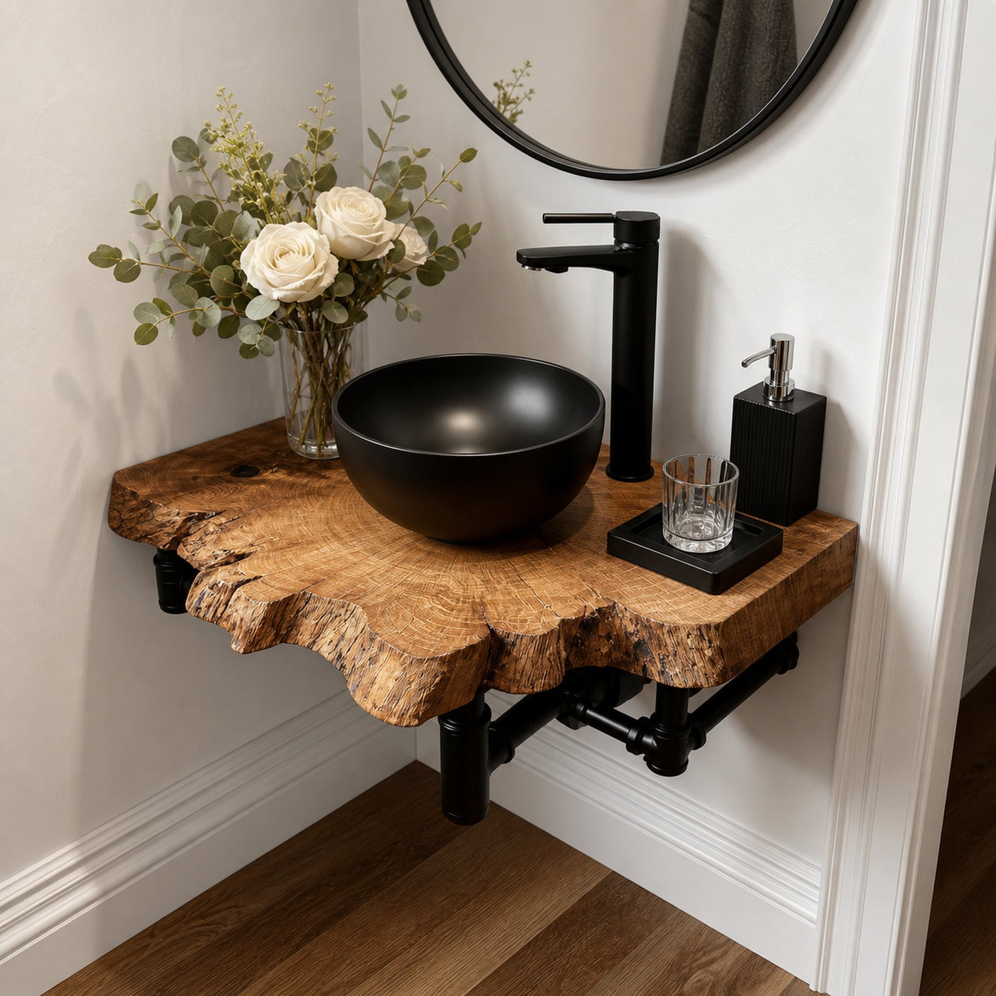 Midcentury Floating Shelf Narrow Powder Room - product view 2