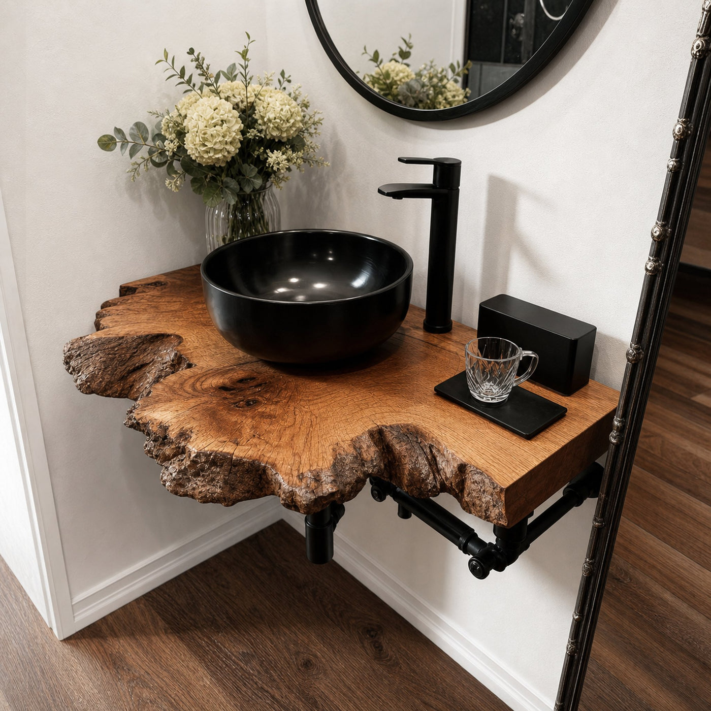 Midcentury Floating Shelf Narrow Vanity Powder Room